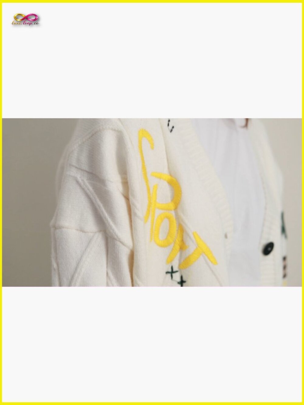 Cable Knit Cardigan Sweater Open Front V-Neck Embroidery Button Down Wool Blend - Picture 7 of 7